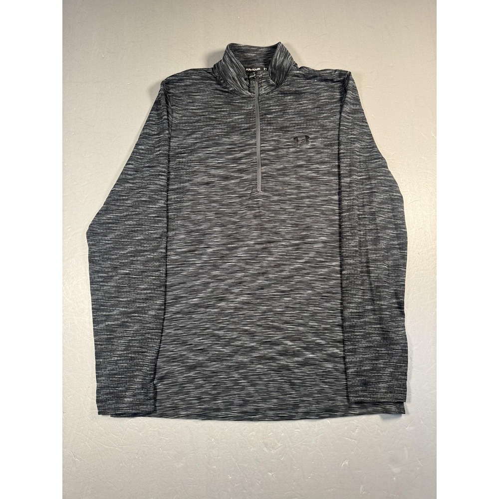 Under Armour Pullover Mens Large Gray Black Quarter Zip Fitted‎ Long Sleeve Gym